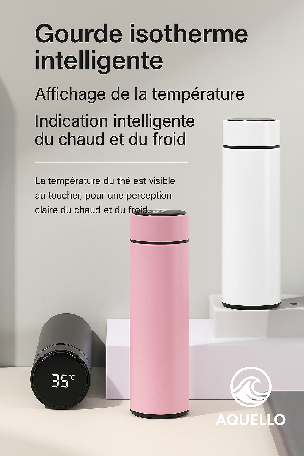 Gourde isotherme intelligente Affichage de température -acier inoxydable - 500 ml - Noire