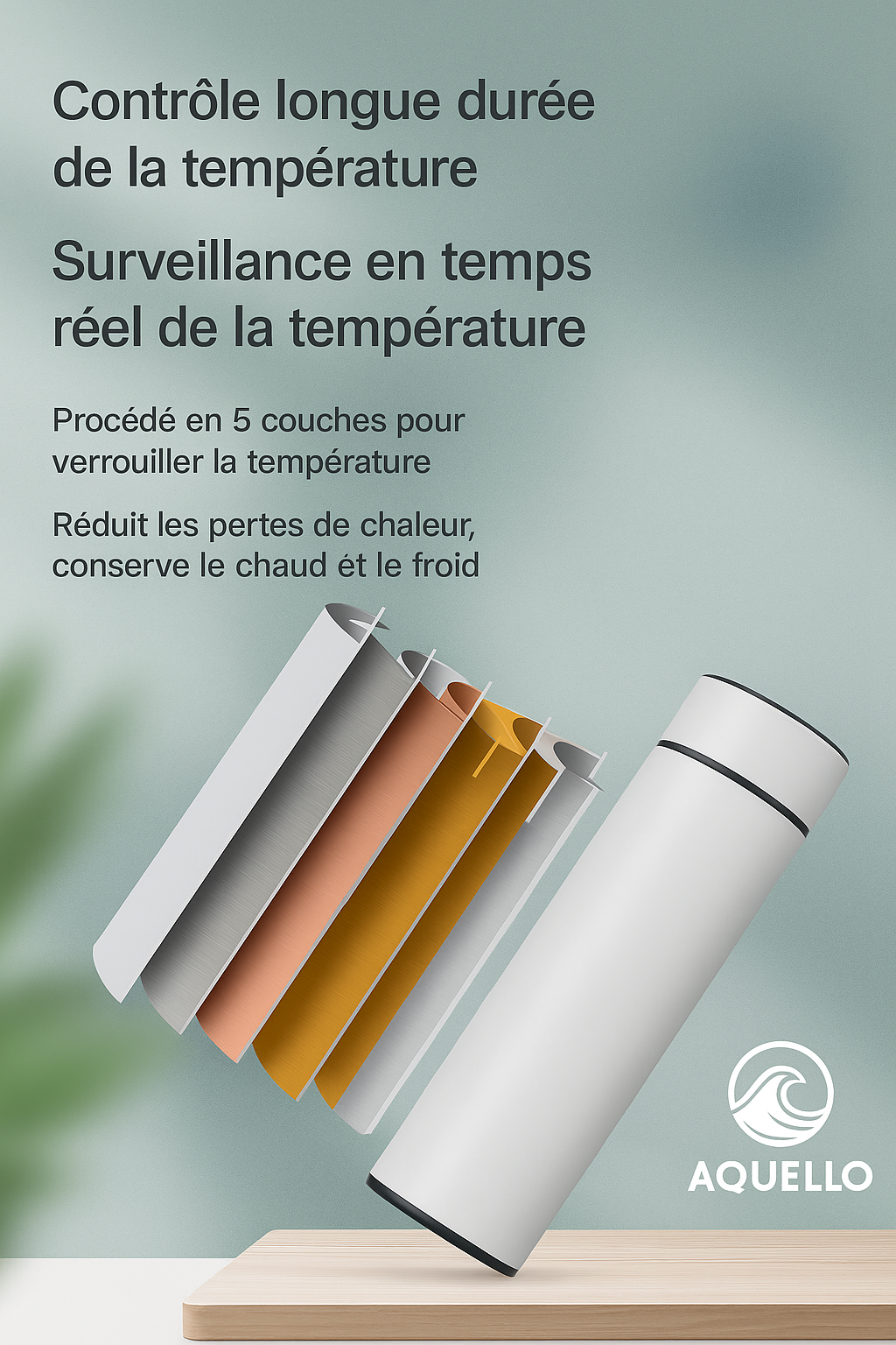 Gourde isotherme intelligente Affichage de température -acier inoxydable - 500 ml - Noire