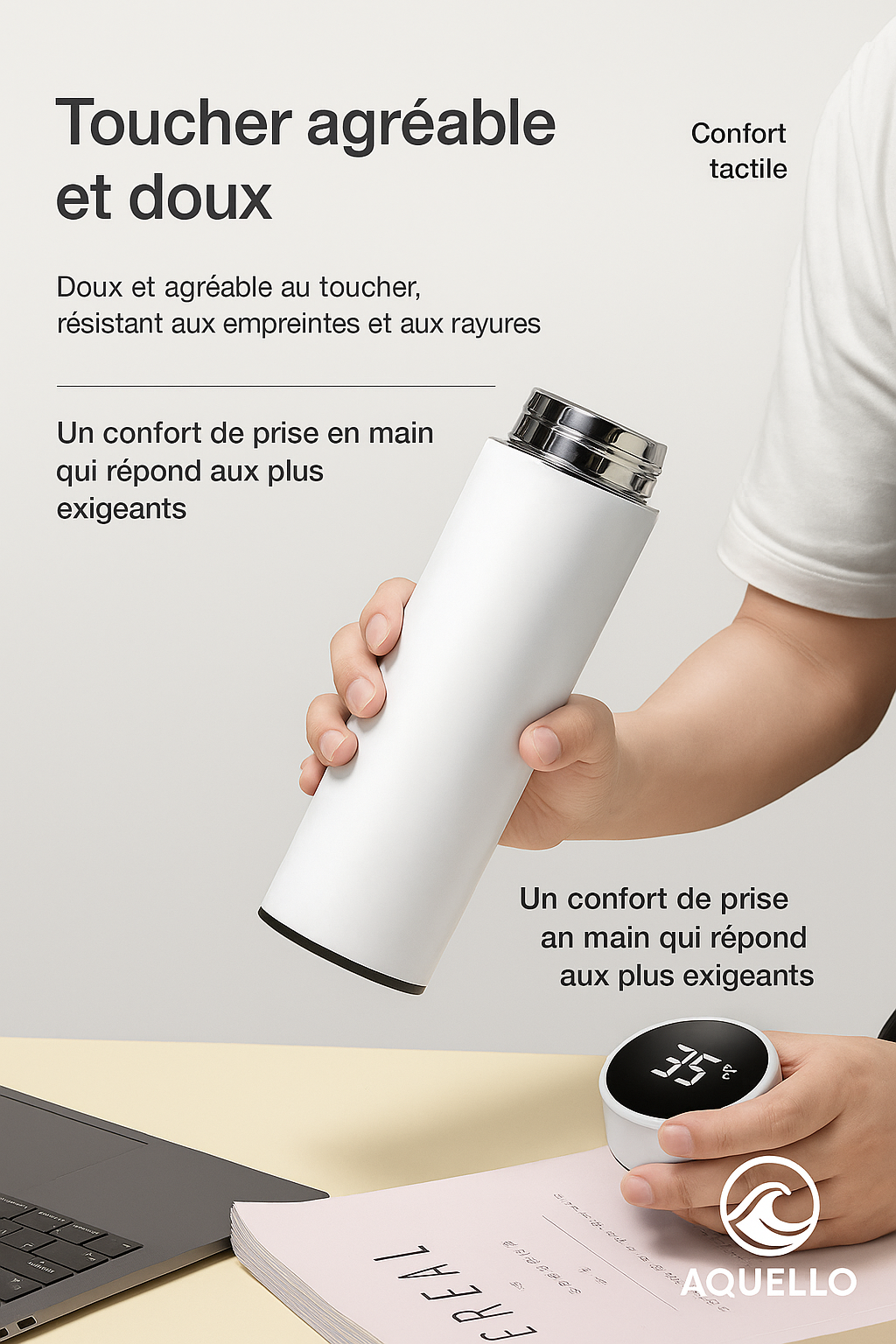 Gourde isotherme intelligente Affichage de température -acier inoxydable - 500 ml - Noire