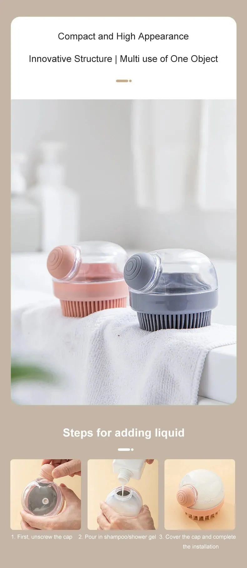 Brosse de bain en silicone souple pour animaux de compagnie avec distributeur de shampoing, massage doux pour le toilettage, les livres, la fourrure et les cheveux, 1PC