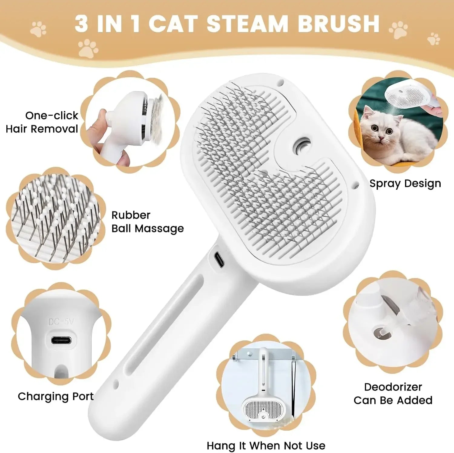 Peigne de toilettage électrique amélioré pour animaux de compagnie, épilation flottante à la vapeur, brosse de nettoyage à vapeur, accessoires de style pour chiens et chats